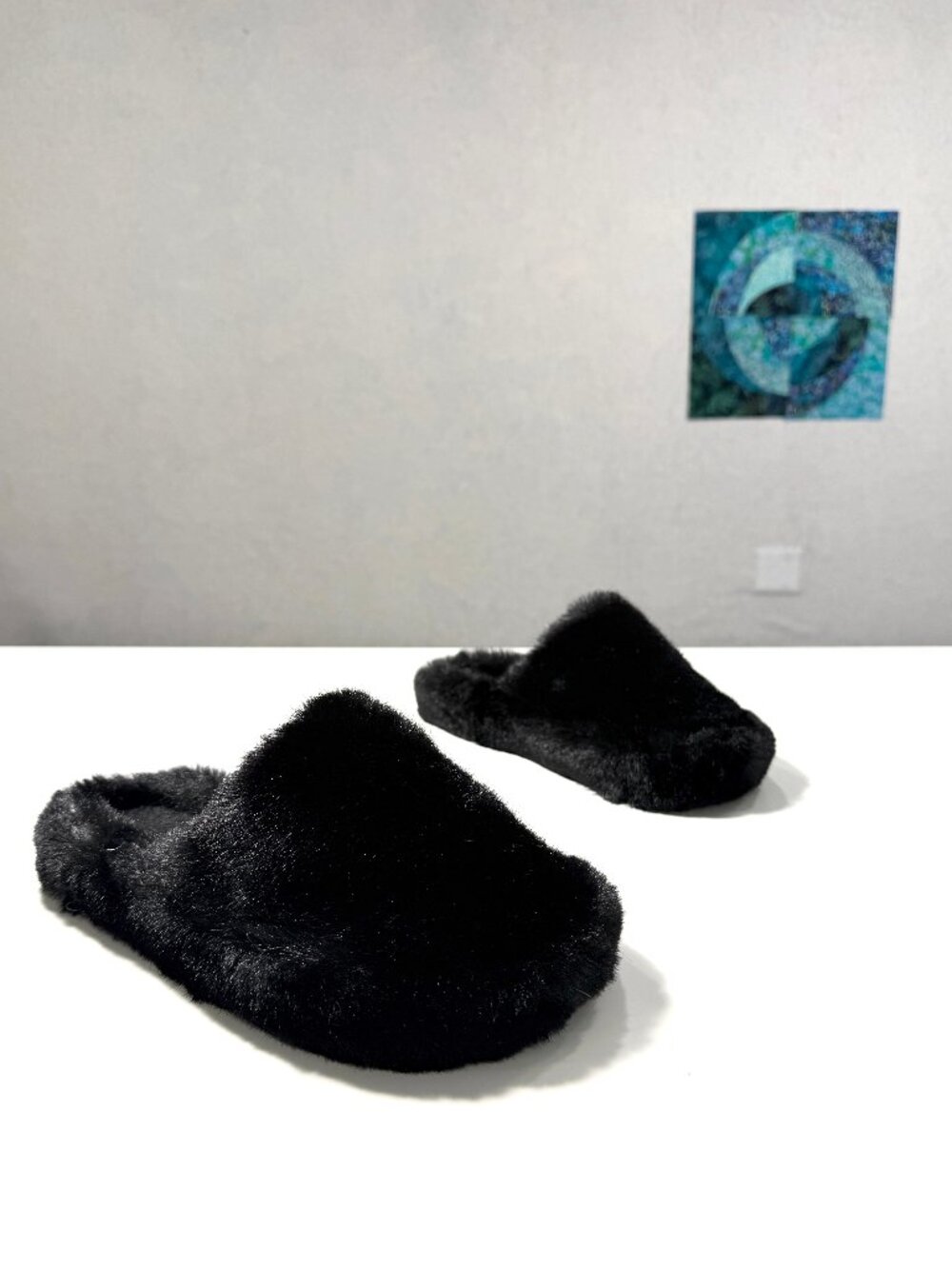 Faux Furry Black Slippers Size 38, US Size 8